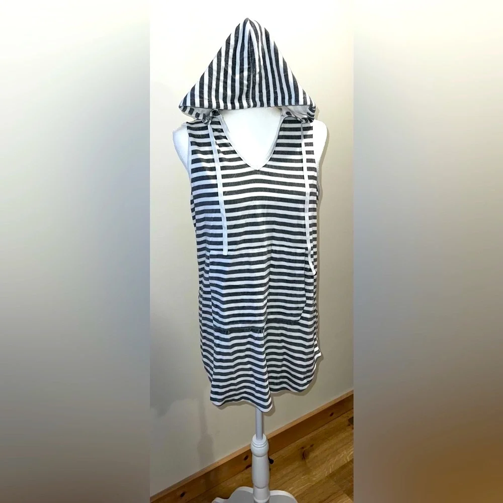 Striped Hooded Swim Coverup- S/M